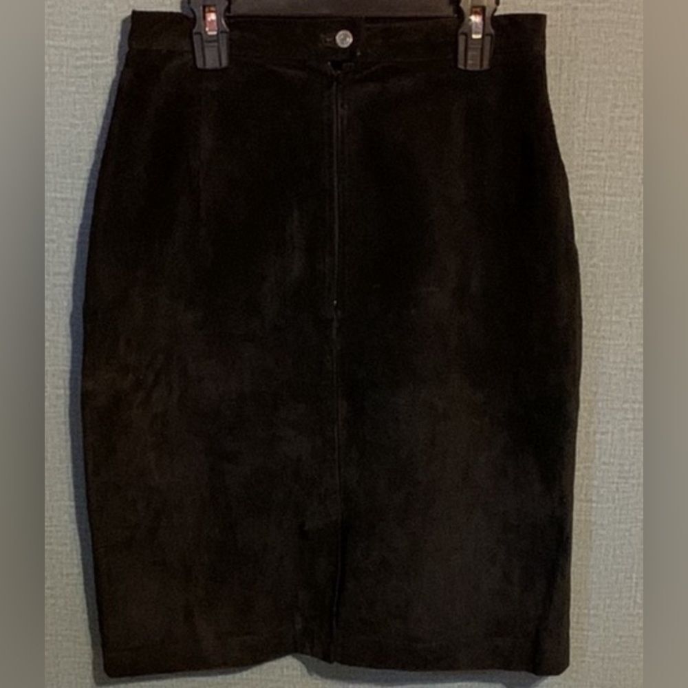 Authentic Suede Leather Vintage Black Leather Pencil Skirt Size 6/Small Classic - Picture 13 of 13